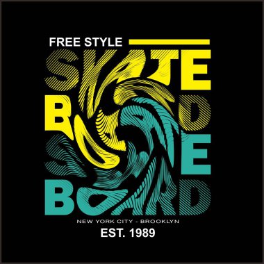 Serbest stil paten tahtası girdap efekti tasarım tipografi, vektör tasarım metin illüstrasyonu, işaret, t-shirt grafikleri, yazdırma.