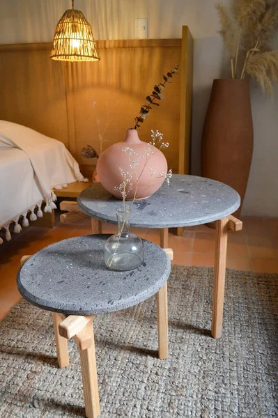 Designer Side Center Coffee Table Top Natural Stone Volcanic Stone — Fotografia de Stock