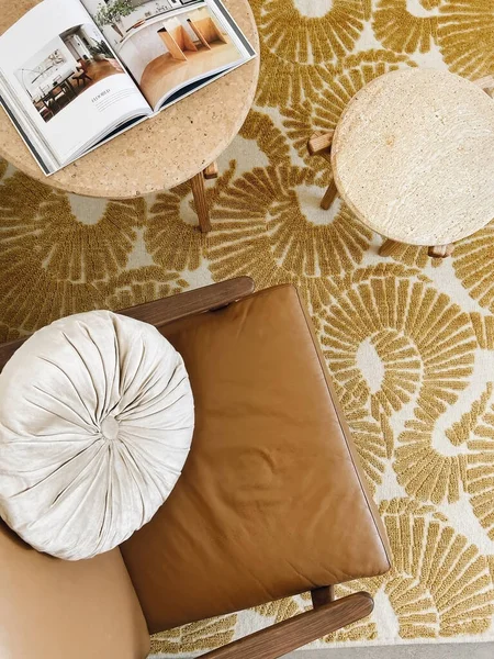 Scandinavian Room Interior Design Designer Armchairs Natural Leather Style Coffee — Foto Stock