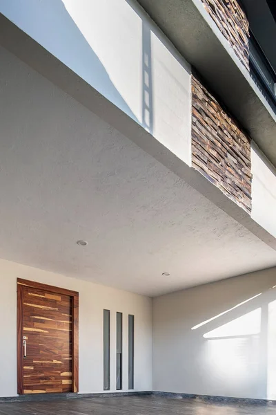 Facade Modern House Stone Staple Wraps Windows Painted Gray Metal — Photo
