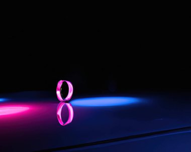 light rings, pink and blue, magenta and turquoise with reflections on the floor, black background, moving light rings, background, wallpaper, wallpaper, mobile background