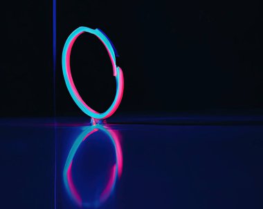 light rings, pink and blue, magenta and turquoise with reflections on the floor, black background, moving light rings, background, wallpaper, wallpaper, mobile background
