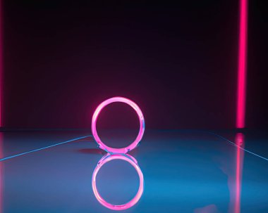 light rings, pink and blue, magenta and turquoise with reflections on the floor, black background, moving light rings, background, wallpaper, wallpaper, mobile background