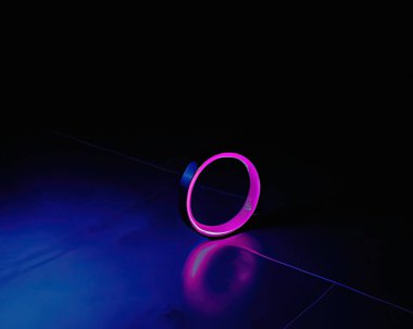 light rings, pink and blue, magenta and turquoise with reflections on the floor, black background, moving light rings, background, wallpaper, wallpaper, mobile background