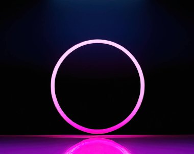 light rings, pink and blue, magenta and turquoise with reflections on the floor, black background, moving light rings, background, wallpaper, wallpaper, mobile background