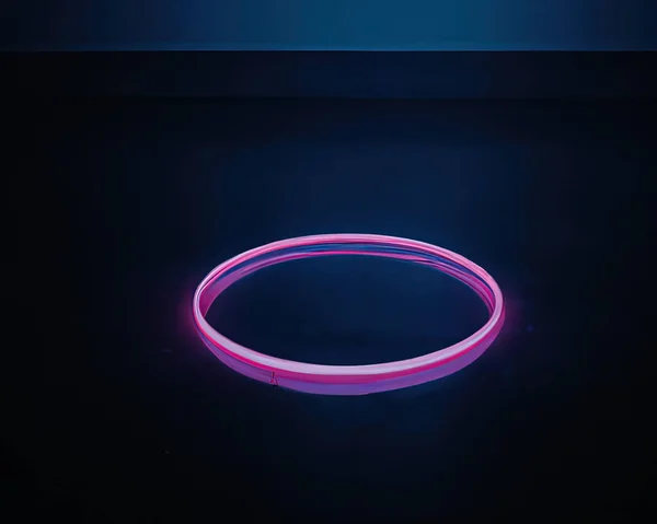 Light Rings Pink Blue Magenta Turquoise Reflections Floor Black Background — Stockfoto