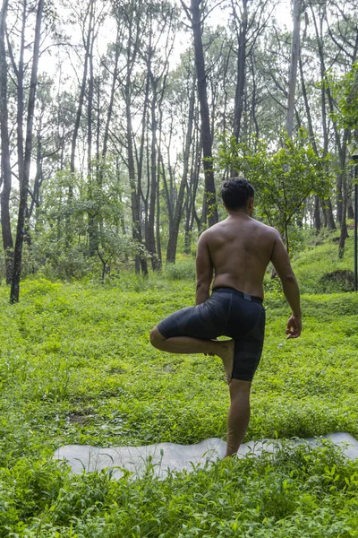 hispanic and latin man, meditating in the middle of a forest, receiving sun rays, brown skin, mexico latin america