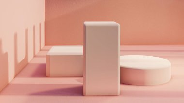 Podyum, ürün standı, pembe arkaplan dokusu üzerine makara yapın ürün sunumları, sergiler ve modeller için ideal arka plan.