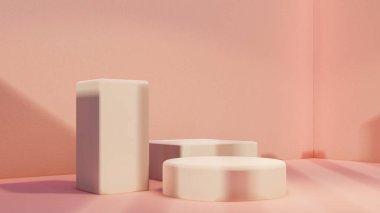 Podyum, ürün standı, pembe arkaplan dokusu üzerine makara yapın ürün sunumları, sergiler ve modeller için ideal arka plan.