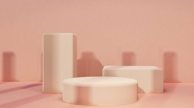 Podyum, ürün standı, pembe arkaplan dokusu üzerine makara yapın ürün sunumları, sergiler ve modeller için ideal arka plan.
