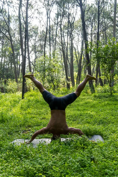 Latijns Amerikaanse Man Doet Yoga Houding Yoga Houding Bee Achteruit — Stockfoto