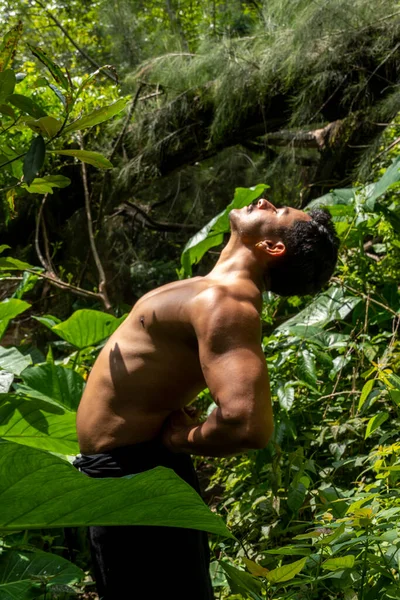 Man Seen Close Shirt Doing Stretches Yoga Mat Exercise Mexico — Stock Photo, Image