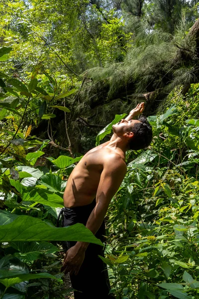 Man Seen Close Shirt Doing Stretches Yoga Mat Exercise Mexico — Stock Photo, Image