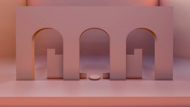 Podyum, ürün standı, pembe arkaplan dokusu üzerine makara yapın ürün sunumları, sergiler ve modeller için ideal arka plan.