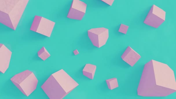 Movimiento Geométrico Cuadrado Abstracto Una Pared Azul Cubos Rosados Animación — Vídeo de stock