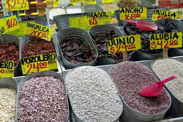 Different kinds of legumes beans in bulk bags on the market in mexico guadalajara, latin america