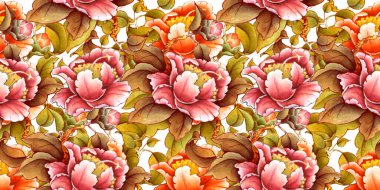 Kusursuz desen. Kamelya çiçeği suluboya çizimi. Elle kompozisyon. Tekstil tasarımı, duvar kağıtları, tasarım elementi, tebrik kartı.