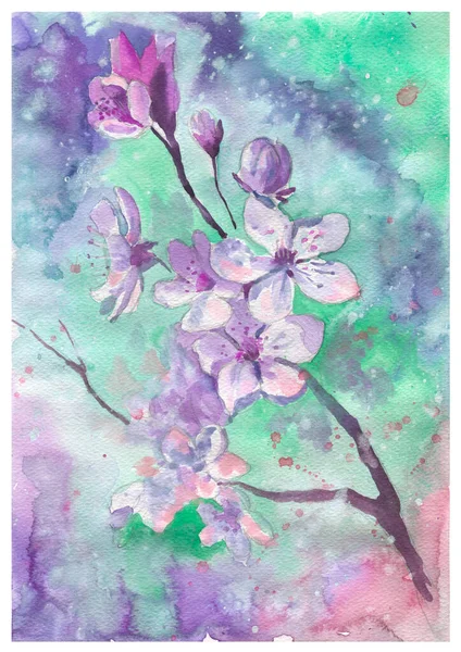 Watercolor Cherry Blossom Flower Spring Flowers Watercolor Botanical Pattern Wedding — Stockfoto