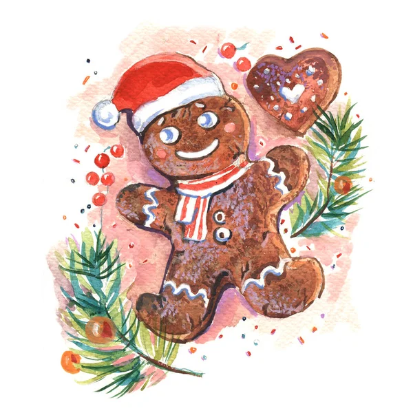 Watercolor Christmas Gingerbread Cute Background Wallpaper Gift Paper Pattern Fills — 스톡 사진