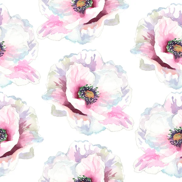 Watercolor seamless pattern. Watercolor poppies, hand drawn floral illustration, wildflowers isolated on white background.