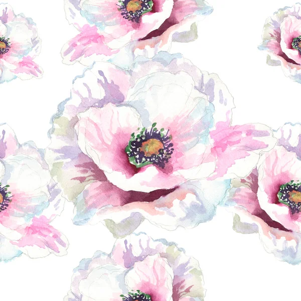 Watercolor seamless pattern. Watercolor poppies, hand drawn floral illustration, wildflowers isolated on white background.