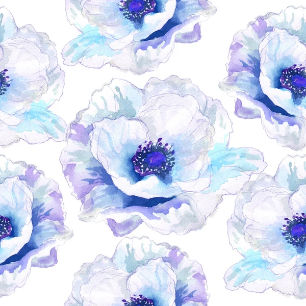 Watercolor Seamless Pattern Watercolor Poppies Hand Drawn Floral Illustration Wildflowers — ストック写真