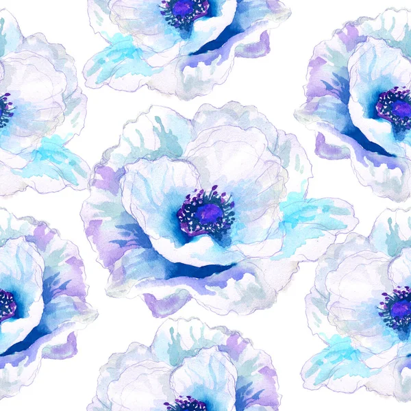 Watercolor Seamless Pattern Watercolor Poppies Hand Drawn Floral Illustration Wildflowers — Stockfoto