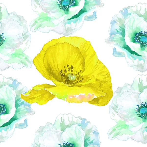 Watercolor Seamless Pattern Watercolor Poppies Hand Drawn Floral Illustration Wildflowers — ストック写真