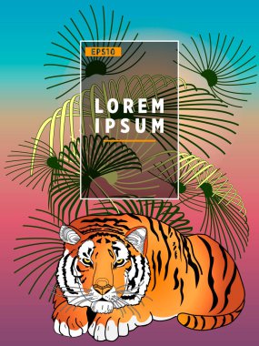 Cover templates with palm trees and tiger. For all occasions to relax. For advertising, sales, discounts, super offers.