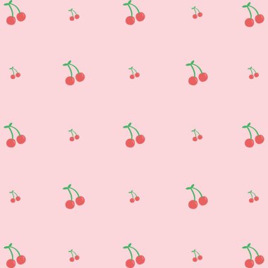 Kırmızı Kiraz Pembe Arkaplan Y2K Şablonu