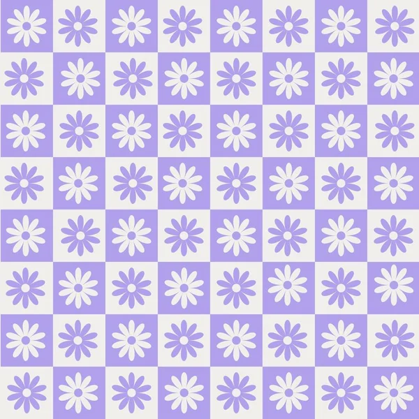 Purple Aesthetic Chessboard Flower Y2K Pattern — Stockfoto