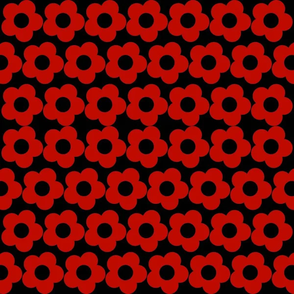 Red Flower Black Background Y2K Pattern — Stockfoto