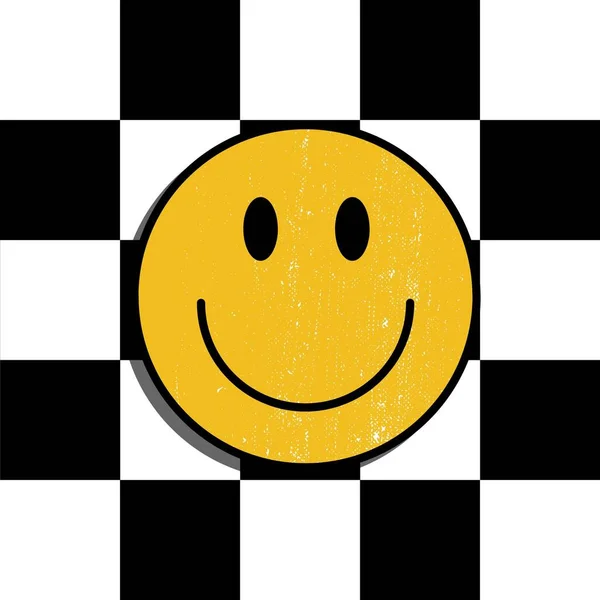 Smiley Face Black White Chessboard Background — Zdjęcie stockowe