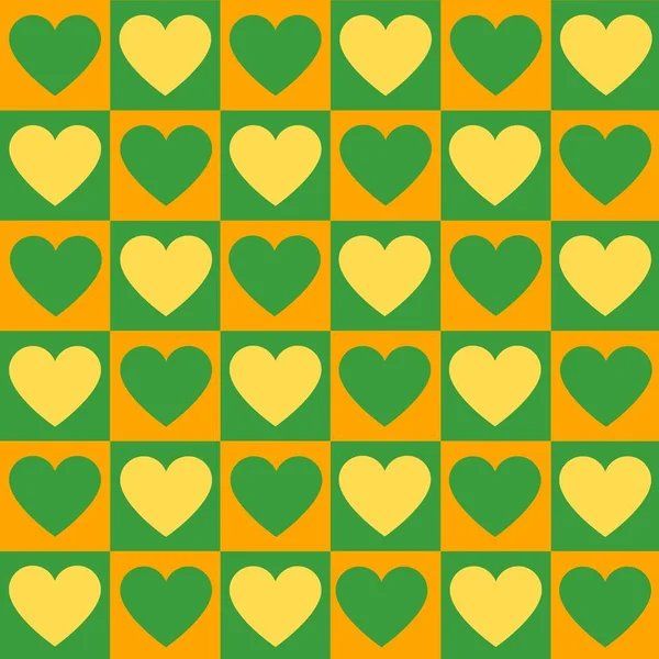 Retro Vintage Chessboard Heart Y2K Pattern Green Yellow Background — Stockfoto