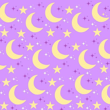 Celestial Moon Stars Pattern with Purple Background