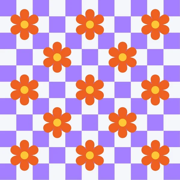 Purpurový Kontrolní Vzor Oranžovým Hippie Květem — Stock fotografie