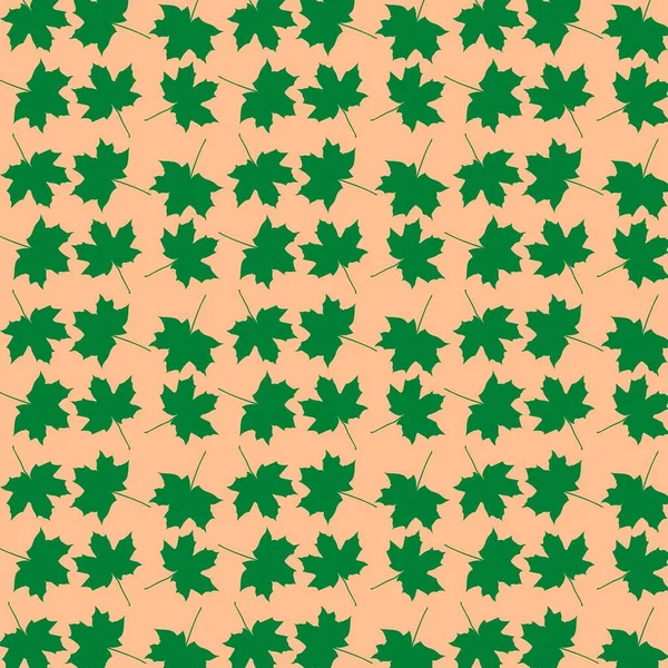 Green Maple Leaves Fall Pattern Con Sfondo Color Pesca — Foto Stock