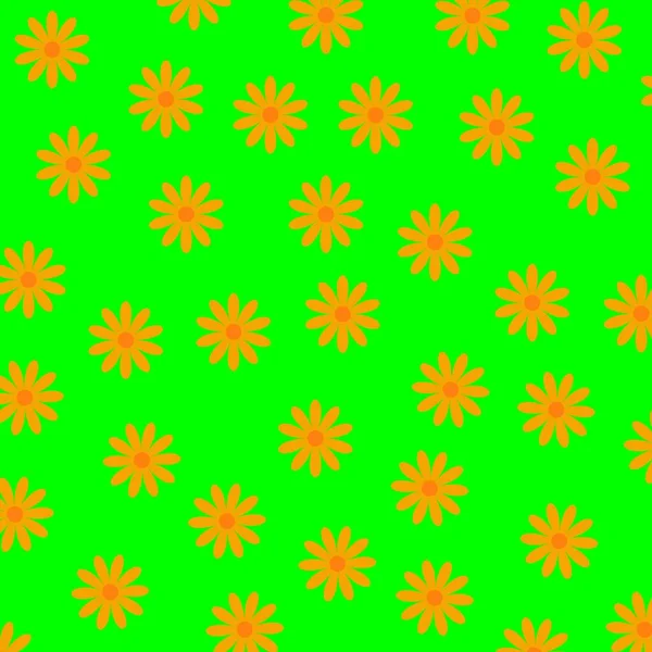 Pomarańczowy Hipis Kwiat Y2K Wzór Neonowym Zielonym Tle — Zdjęcie stockowe