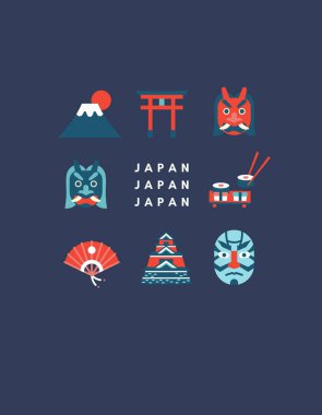 Blue and Red Japan Places/Architecture Illustration T-Shirt