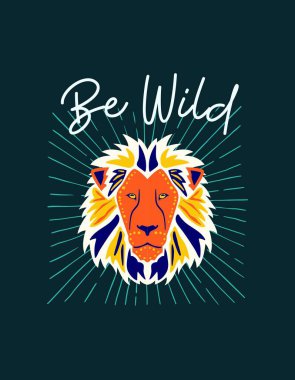 Blue and White Modern Illustration Lion T-Shirt