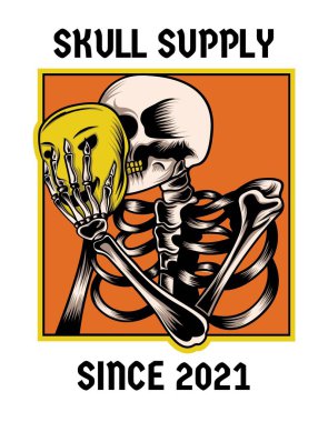 Orange Skull with Mask Tshirt Design