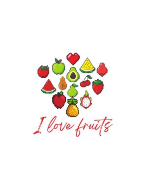Red and Green Simple Pixel Art Love Fruits Design T-Shirt