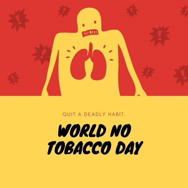 Yellow and Red Cartoon World No Tobacco Day Social Media Graphic