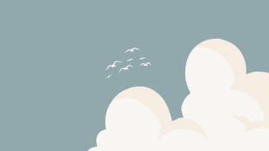 Mavi Gök Beyaz Bulutları ve Kuşlar Estetik Masaüstü