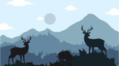 Pastel Mavi Gri ve Siyah Resimli Siluet Masaüstü Duvar Kağıdı