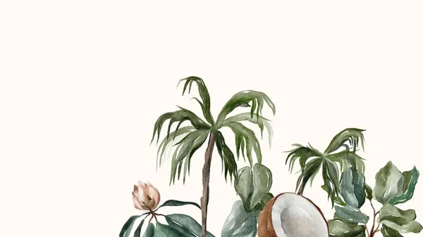 Modern Watercolor Plants Desktop Wallpaper