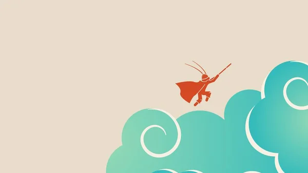 Pastel Soft Peach Blue Sky Flying Monkey Illustration Wallpaper Desktop