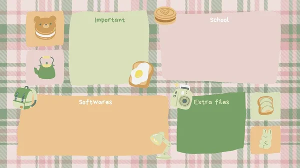 Aesthetic Pink and Green Kawaii Cute Desktop Wallpaper Organizer