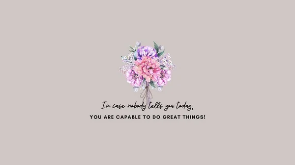 Beige Pink Watercolor Flower Bouquet Encouragement Quote Desktop Wallpaper — Stock Photo, Image