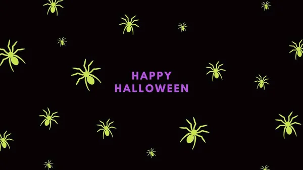 Black Neon Happy Halloween Spiders Desktop Wallpaper — Foto Stock